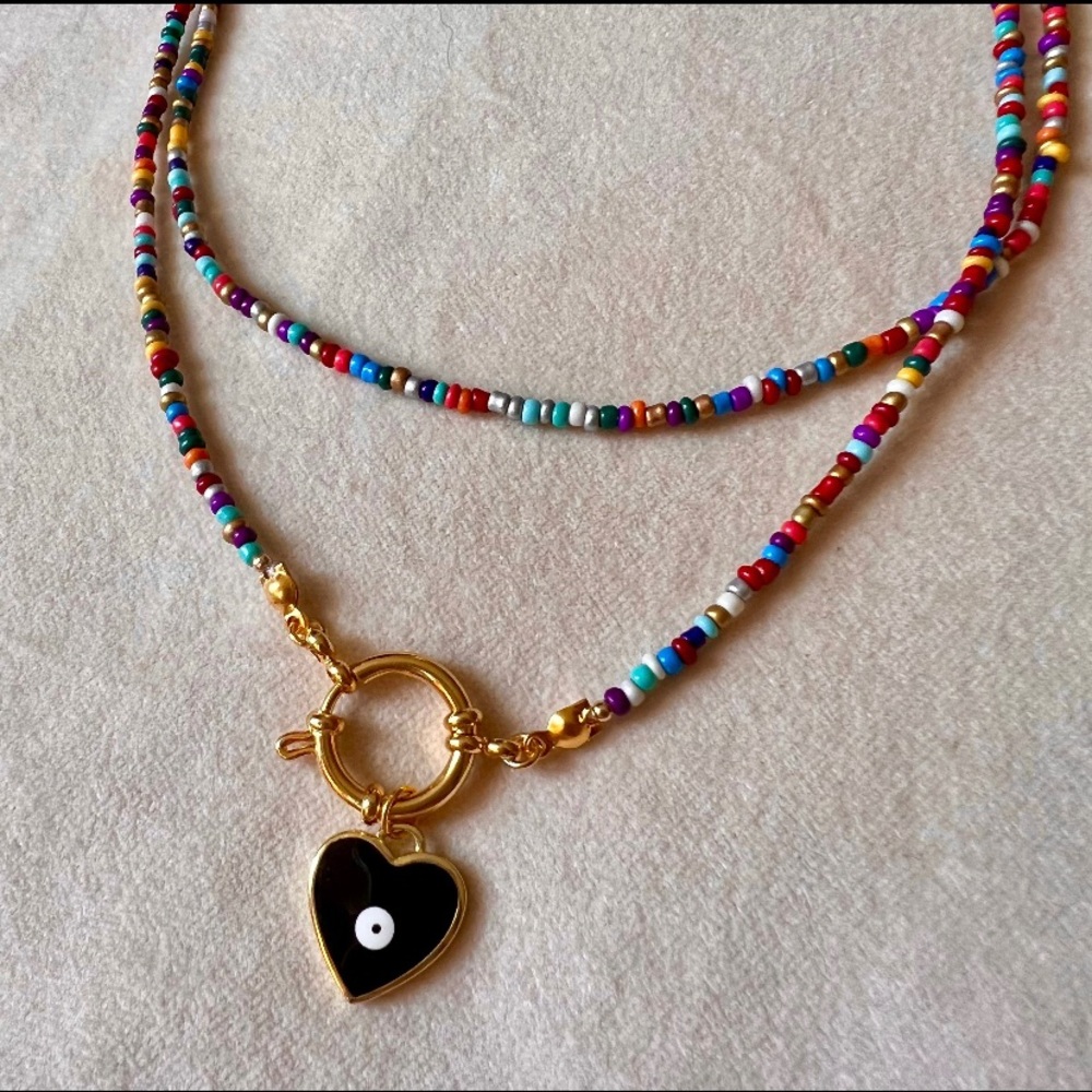 Colorful Beaded Heart Necklace